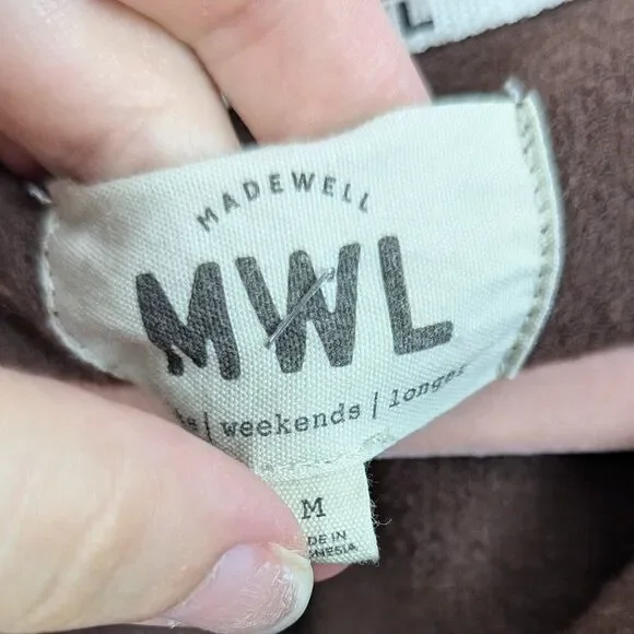 Madewell | Brown Ribbed Quarter Zip Sweatshirt Size Medium - Picture 5 of 7